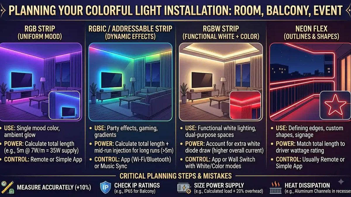 How to Plan a Colorful Light Installation (Room, Balcony, Event)