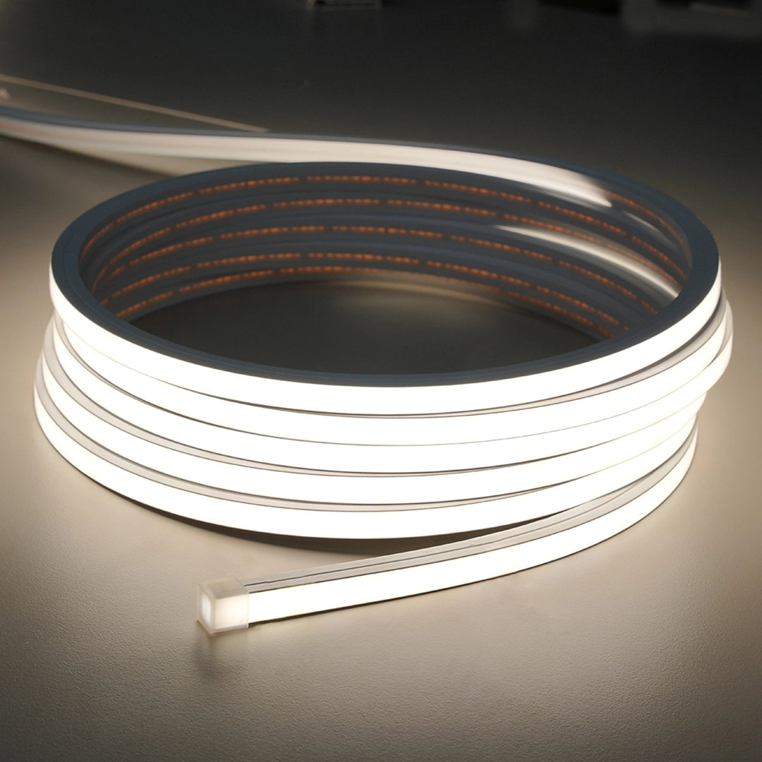 Close-up of 16x16mm flexible silicone neon LED profile with LED strip