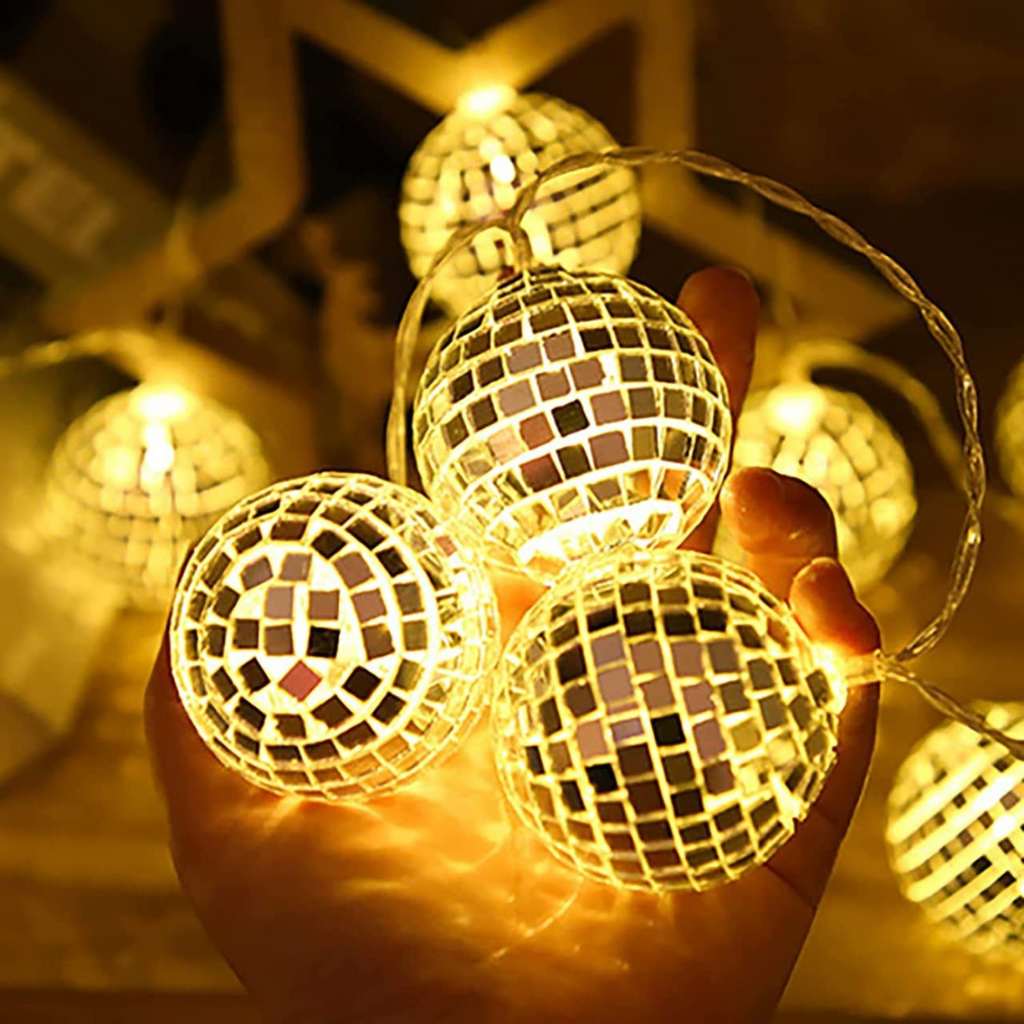 LED Disco Ball Mirror String Light Warm White Chronos Lights