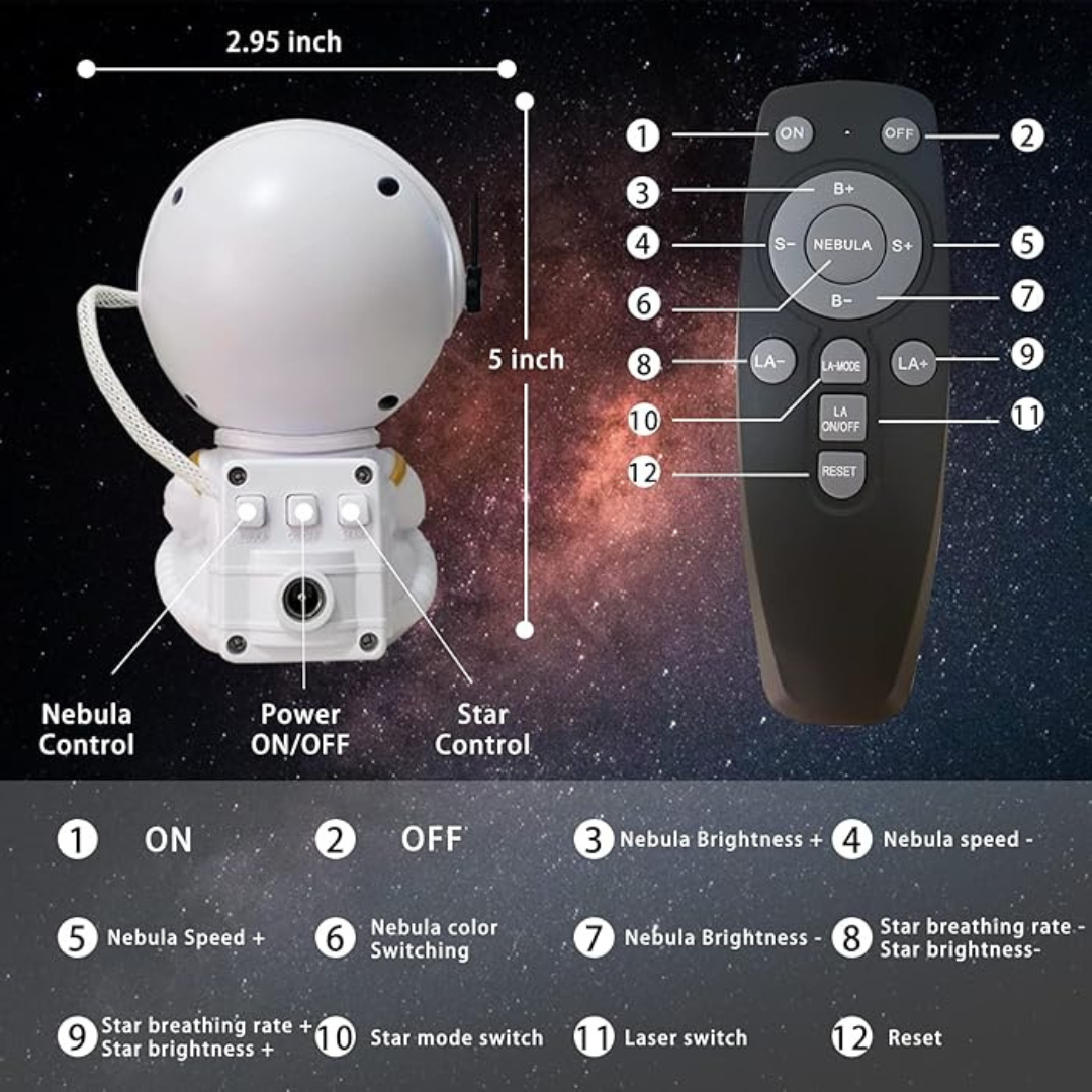 Sitting Astronaut Galaxy Projector Rechargeable Lamp with Remote Control