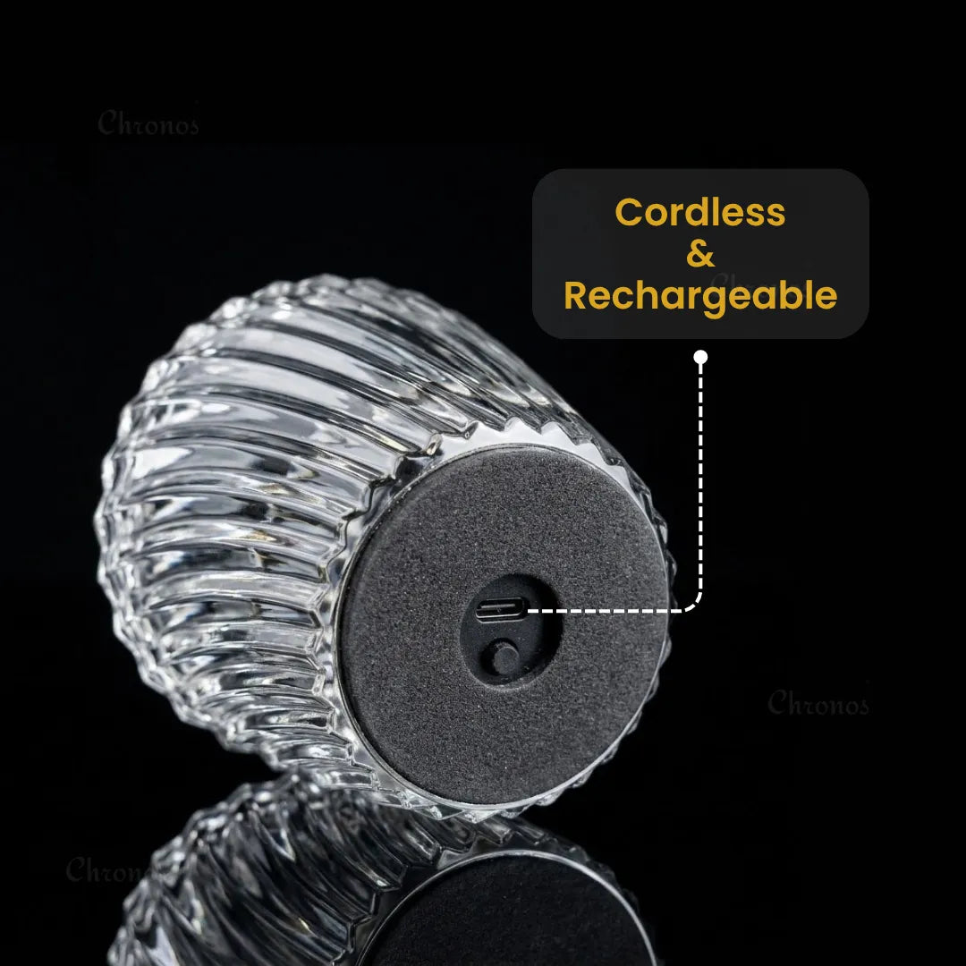 Crysta cordless rechargeable table lamp for modern homes, restaurants, cafΓ©s and hotels