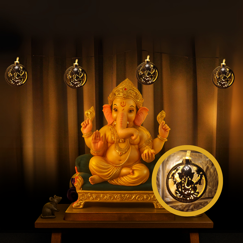 Ganpati Metal String Lights | Amber Yellow LED | Ganpati Decoration