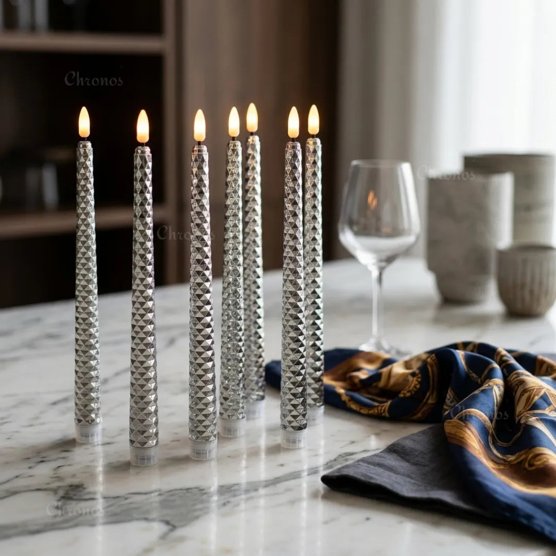 Gold and silver LED flameless taper candles for luxury home decoration