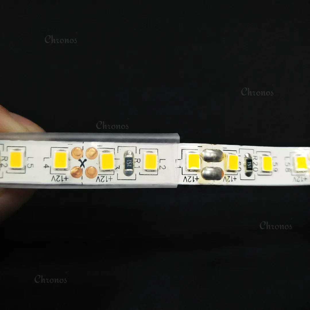 Side profile showing LED strip inside silicone protective tube