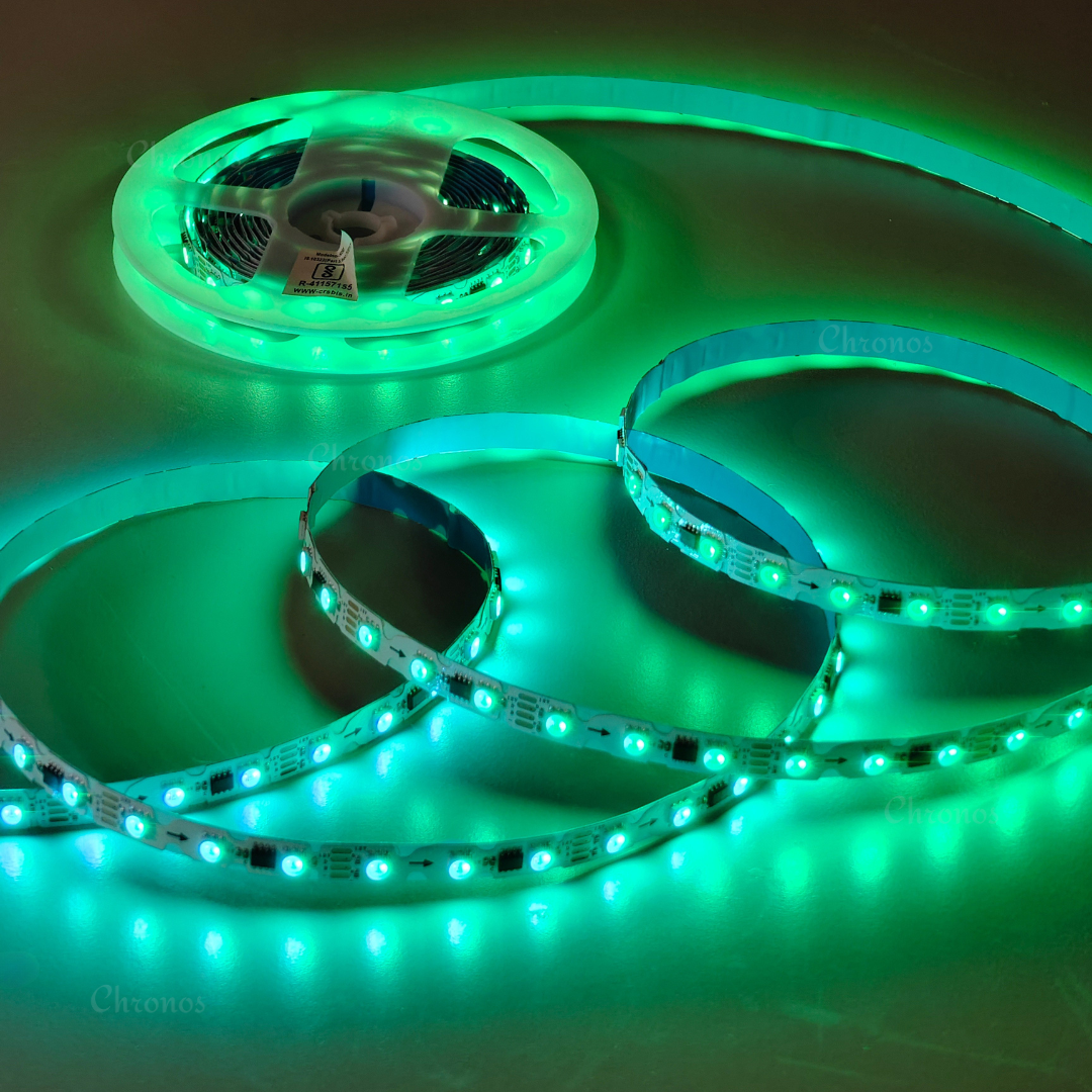 RGBIC LED strip featuring dynamic color patterns and multicolor illumination.