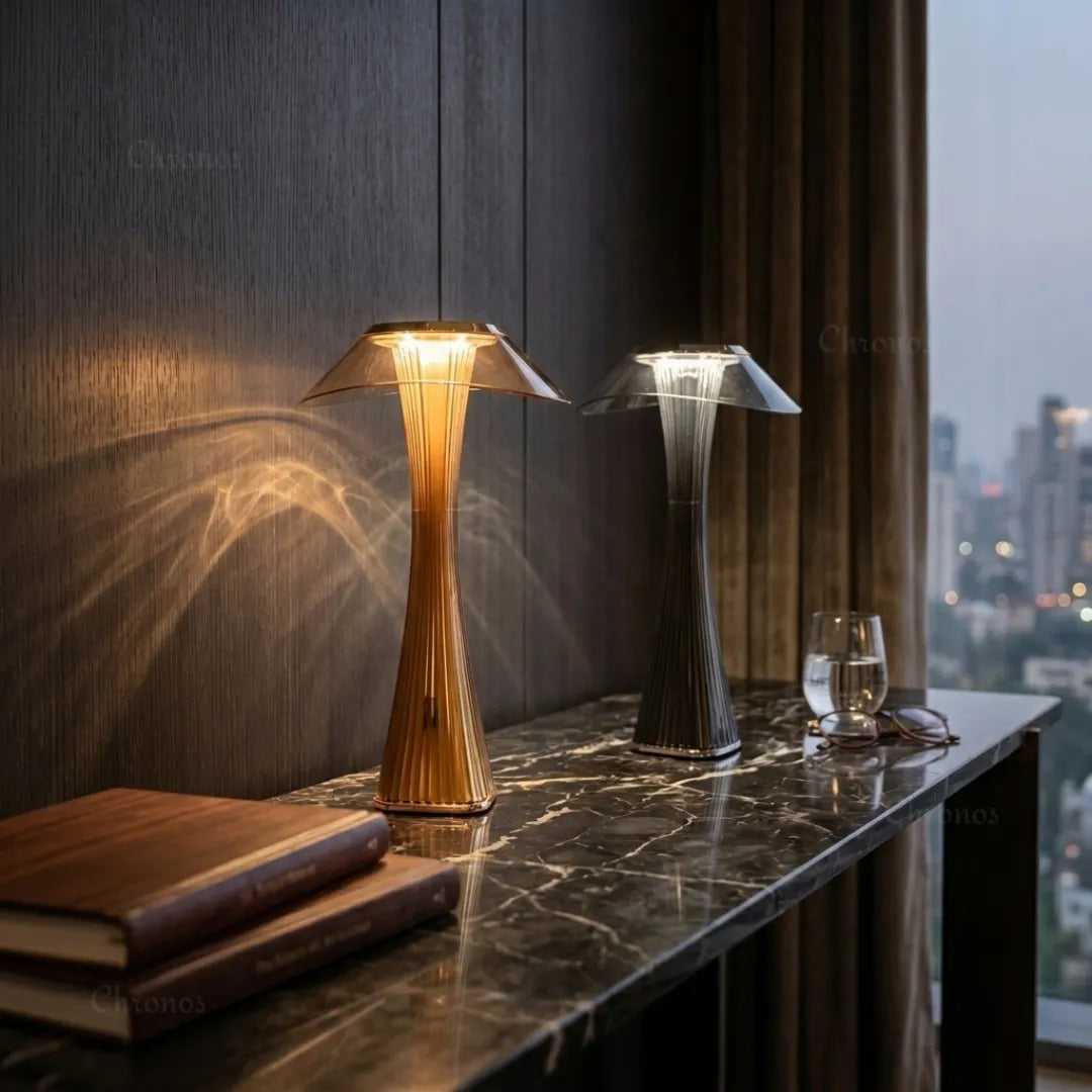 Stria Slim rechargeable table lamp providing soft warm white ambient illumination