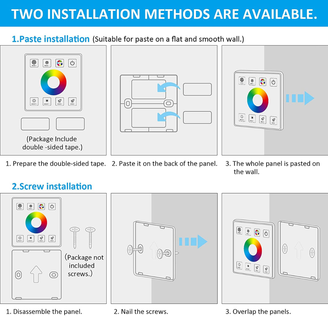 Wireless RF Wall Mounted Smart Touch Panel Controller with RGB Dimmer Controller Chronos Lights