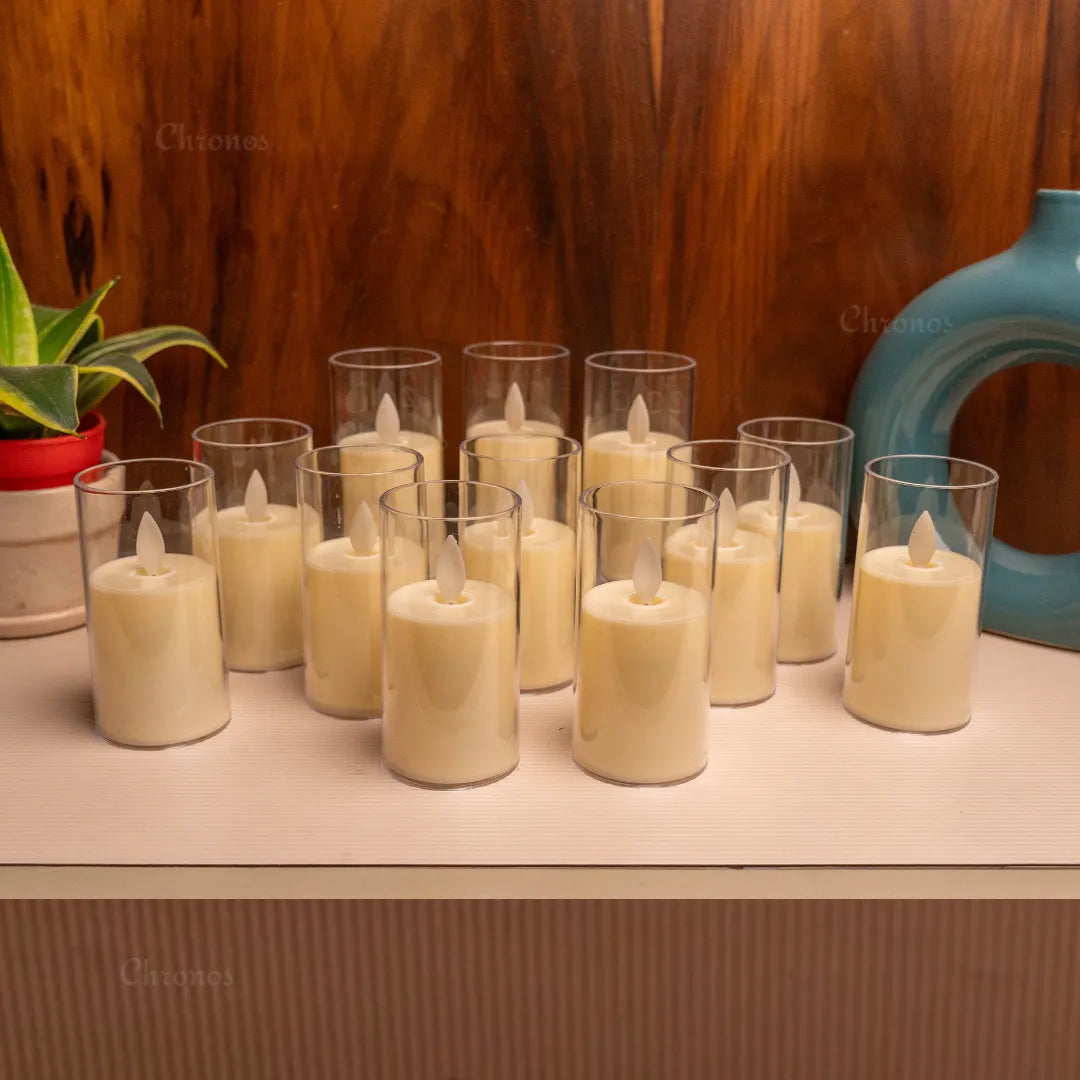 Acrylic glass flameless candles for Diwali decoration and festive home ambiance