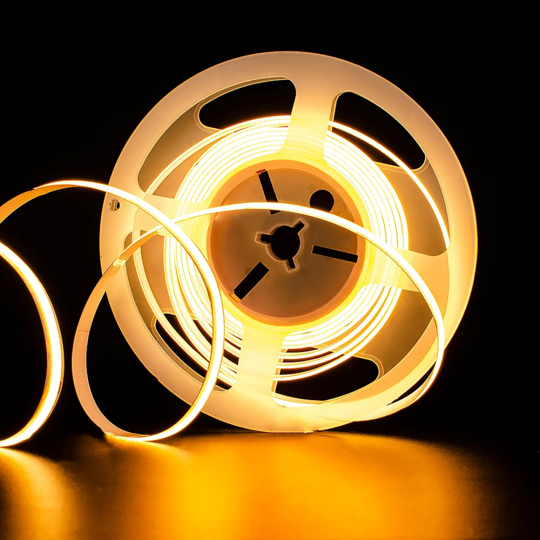 8mm Amber Yellow COB Dotless LED Strip Light – 12V, 5M, 320 LEDs/m – Warm & Cozy Glow