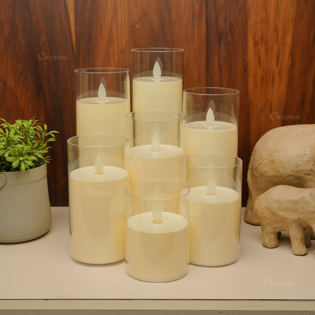 Battery-operated Acrylic Glass LED Flame Candle – Smokeless and flameless decorative candle