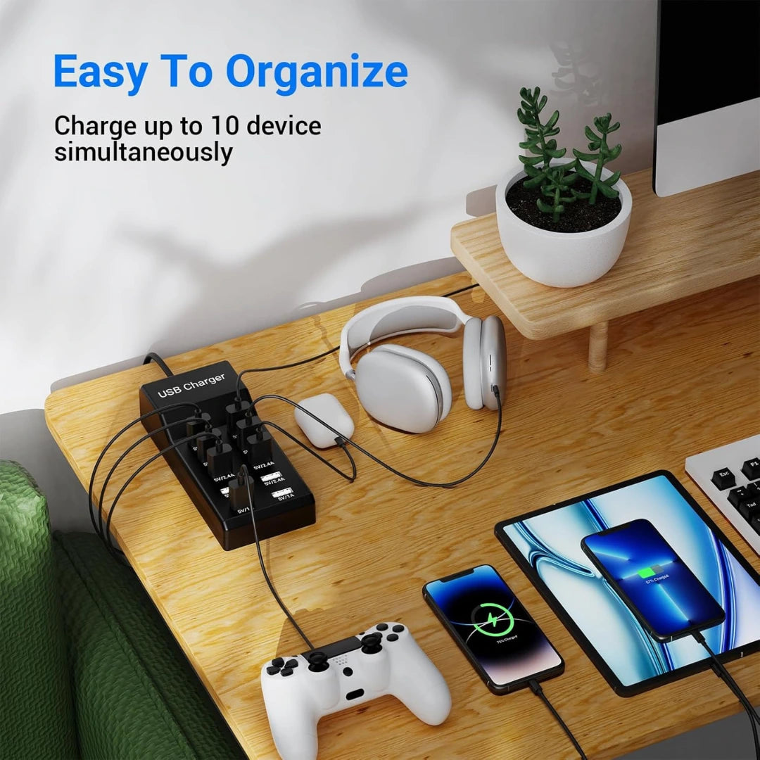 Chronos Lights 50W USB desktop hub with Smart IC technology for optimal charging speeds and overload protection.             |