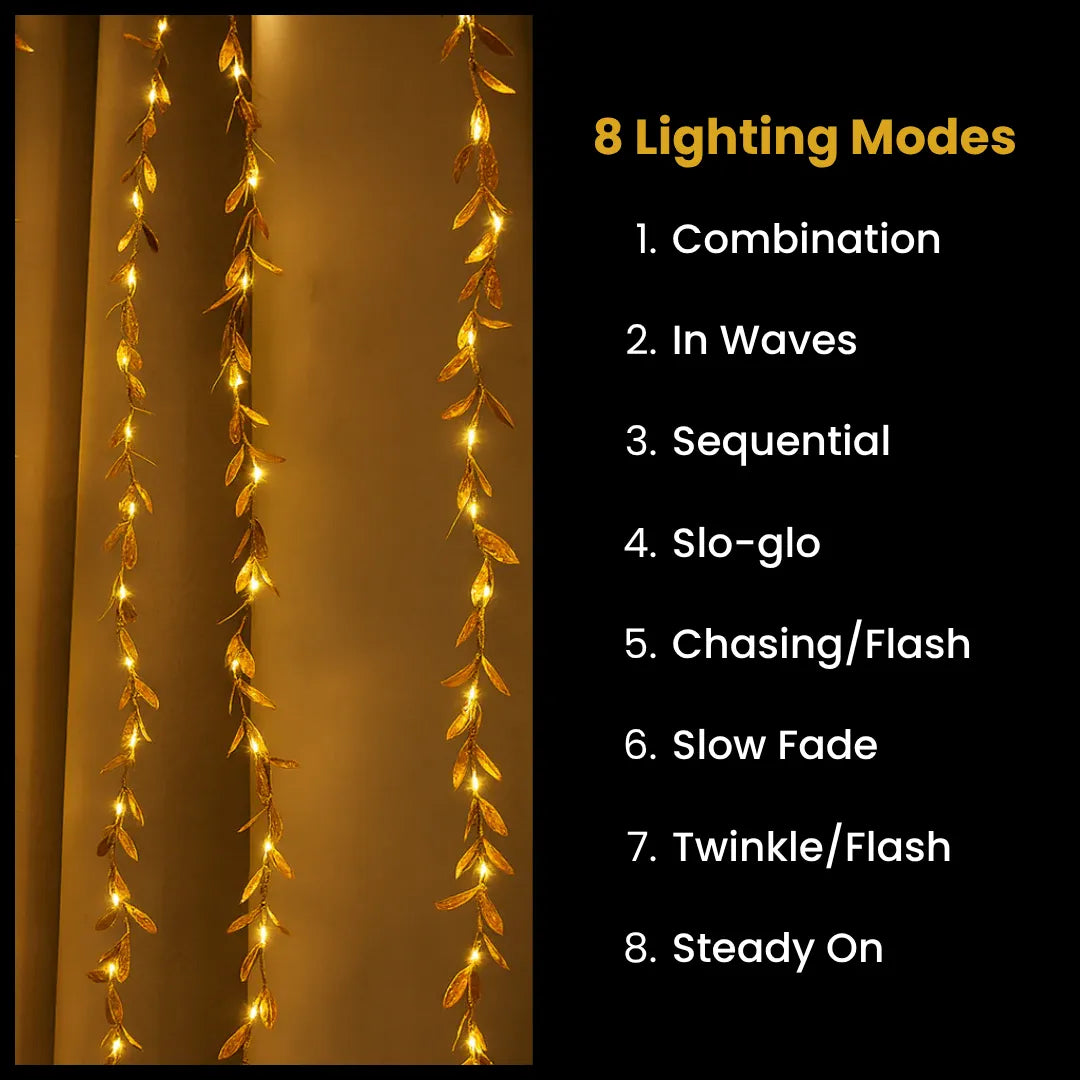 Chronos Lights golden leaf curtain lights 10ft x 3ft elegant festive decoration backdrop