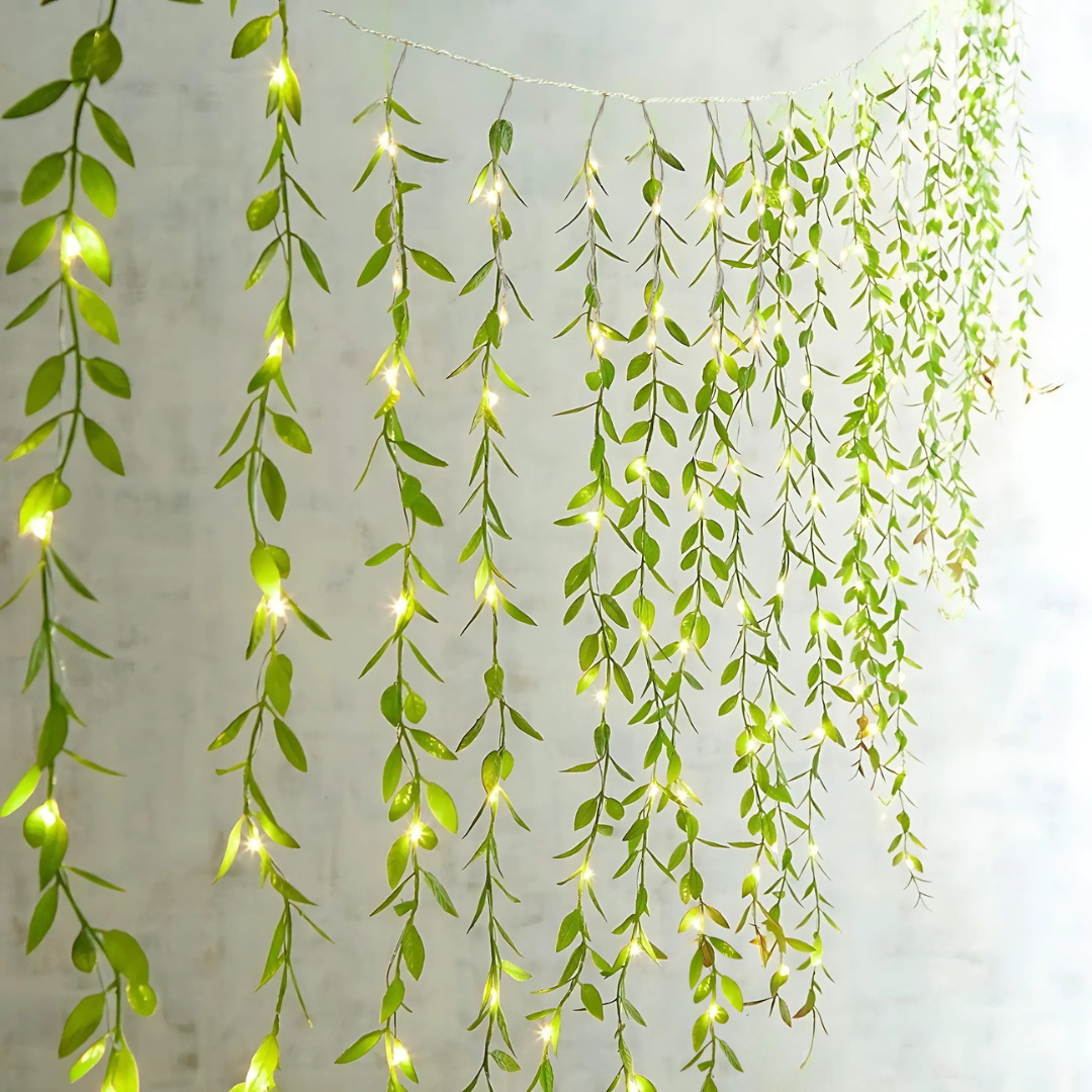Chronos Lights leaves garland curtain string lights with warm white LEDs for Ganpati and wedding décor