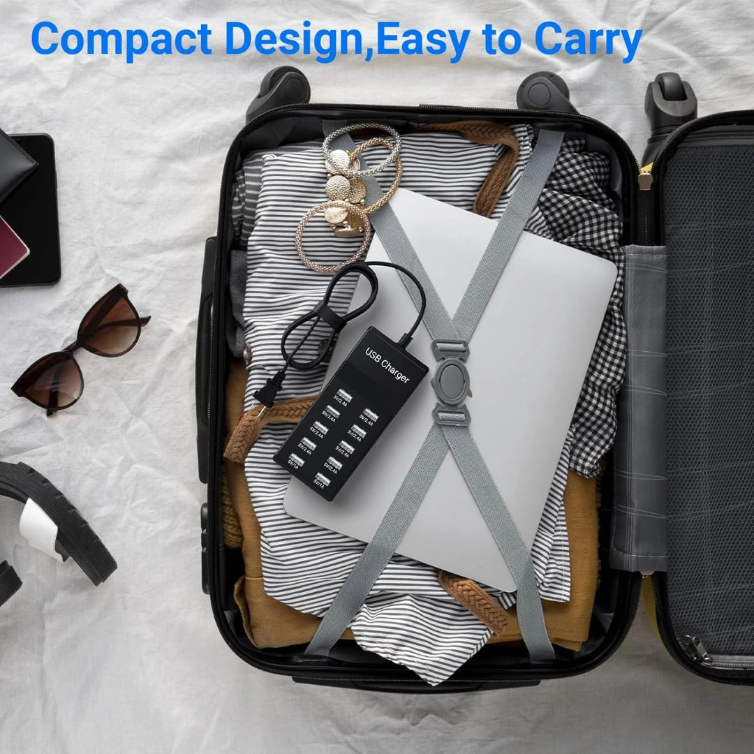 Universal USB charging station from Chronos Lights with 50W output and heat-resistant ABS shell, crafted in Mumbai.          |
