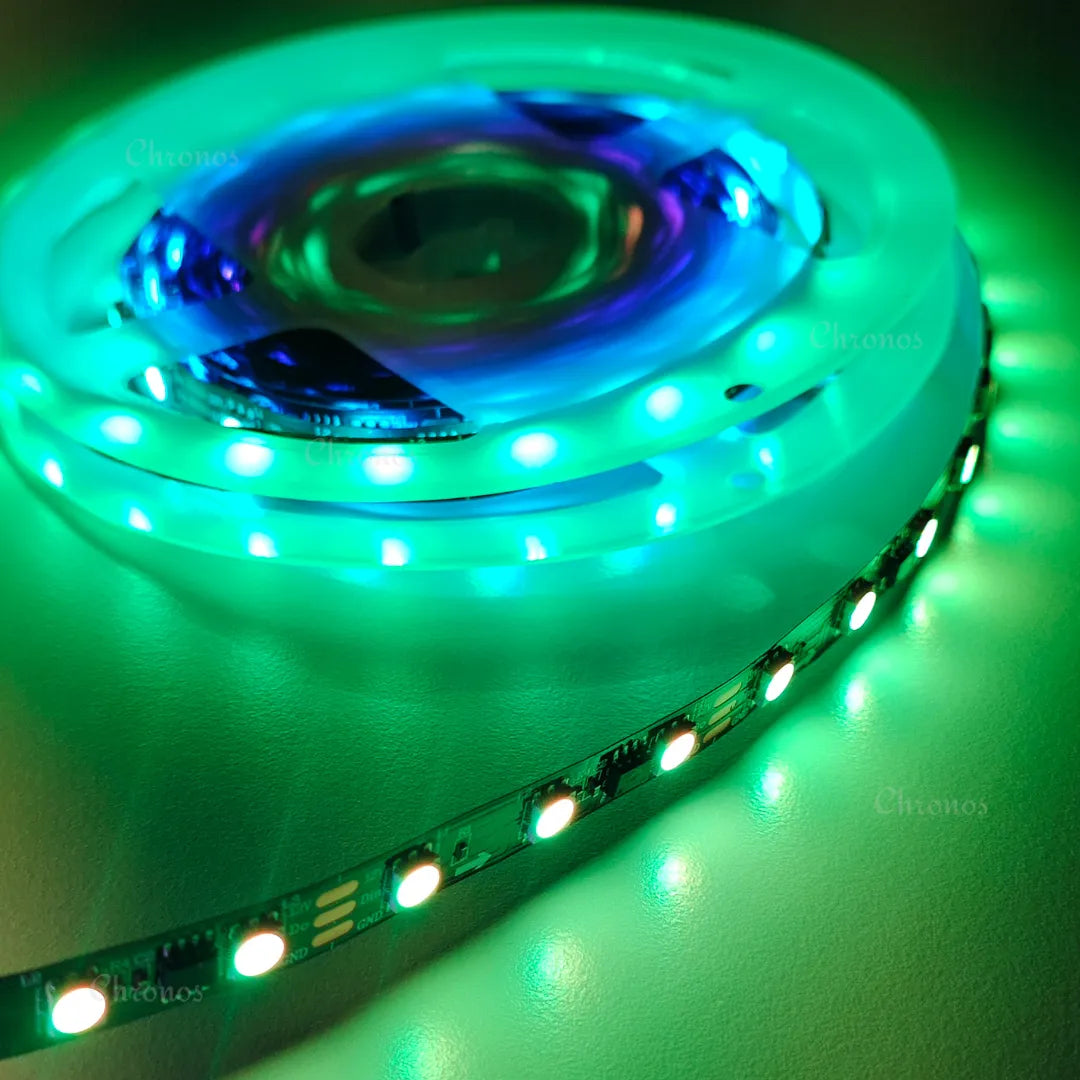 Room decorated for a party using RGBIC strip lighting around the ceiling perimeter