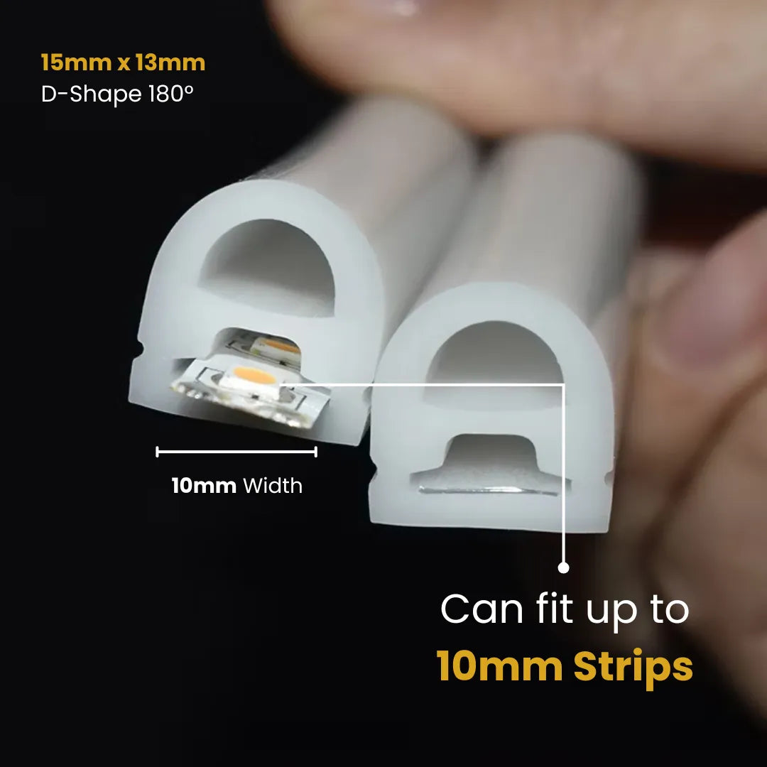 180° flexible D-shape silicone neon profile by Chronos Lights for signage, architecture, and retail lighting