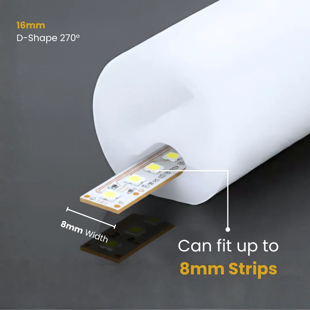 Flexible 270° D-shape silicone diffuser for signage, architecture, and outdoor lighting by Chronos Lights