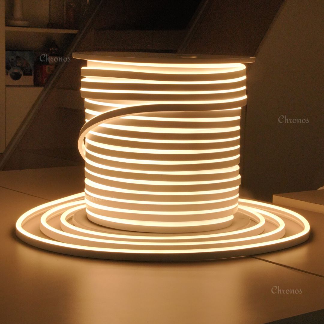 Chronos Lights Neon Flex LED Strip Warm White 3000K AC 220V 8x16mm IP65 waterproof dot-free glow for Indian conditions