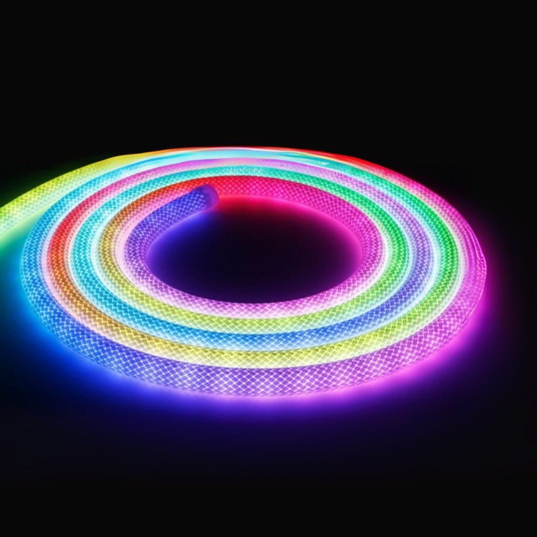 Chronos Lights smart USB RGBIC neon woven strip lighting setup