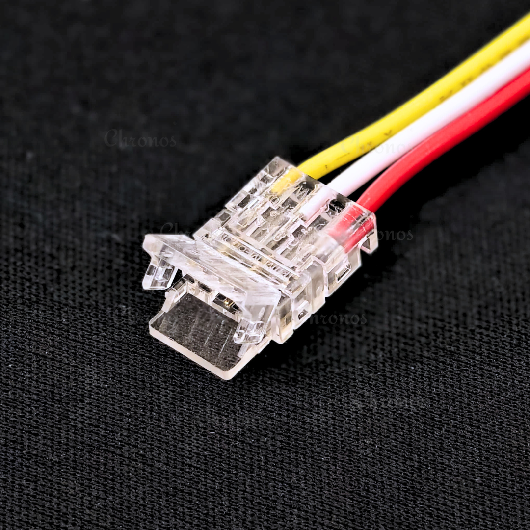 Secure snap-latch closure of Chronos Lights LED connector.