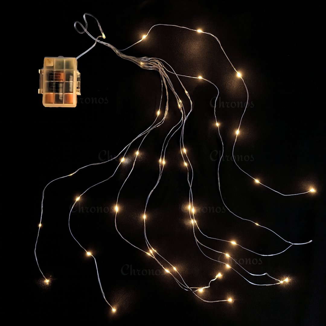 Copper wire fairy LED lights with waterfall effect in warm white for elegant decorative lighting