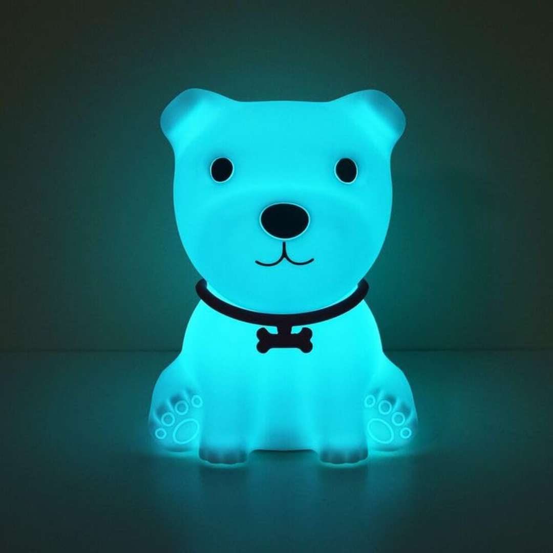 Cute silicone night light for kids, made with child-safe materials and rechargeable LED.