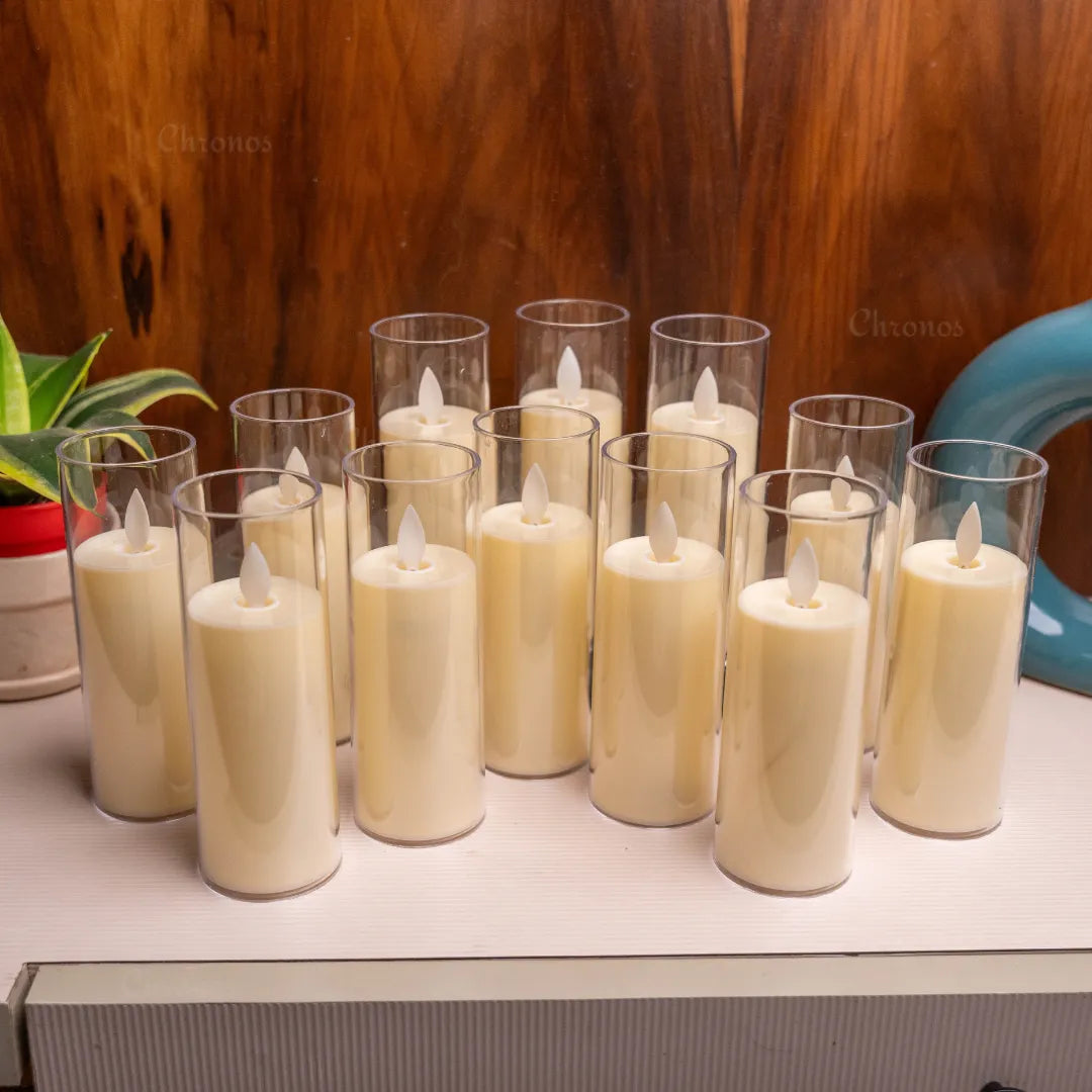Decorative moving wick LED candles for modern home and festive decorations