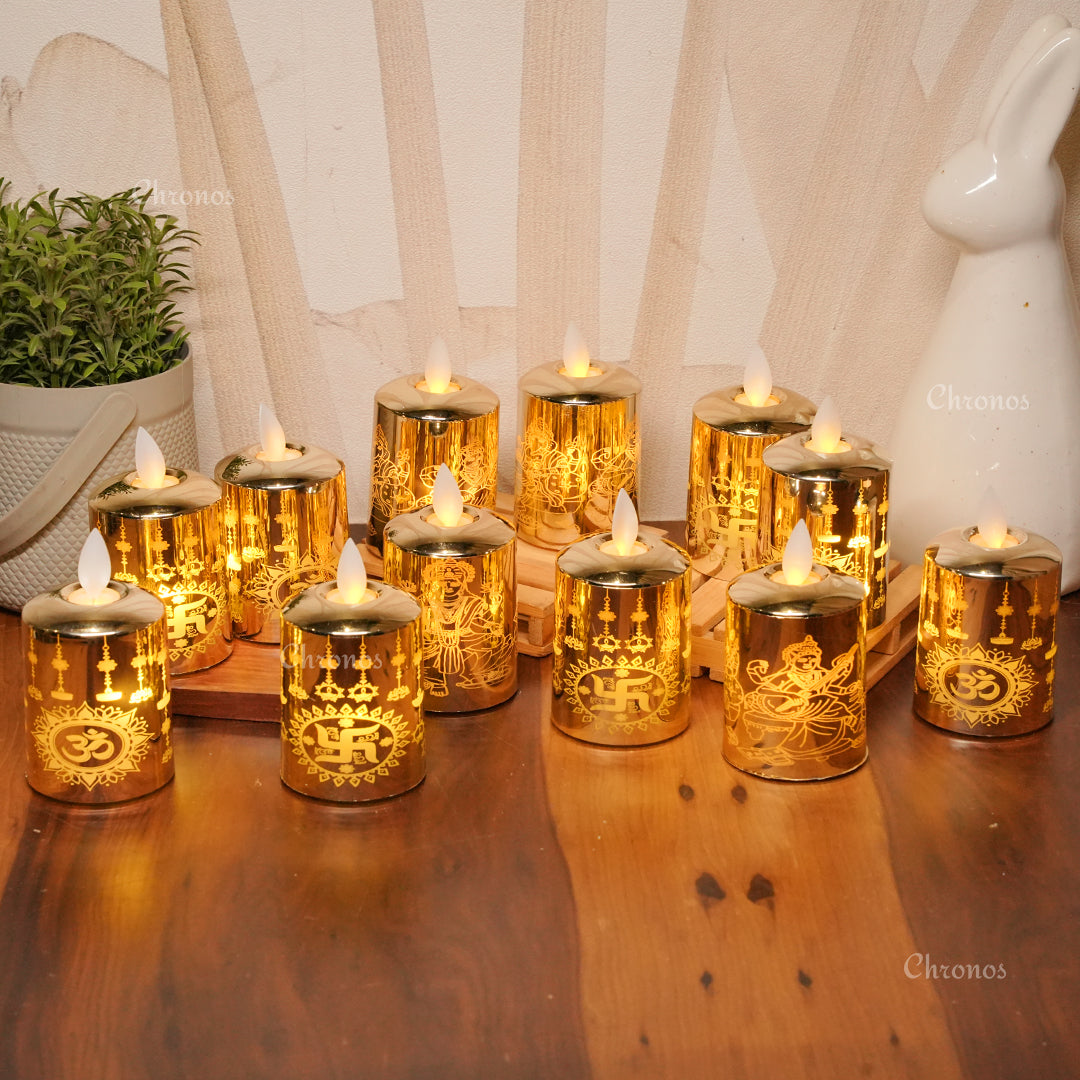 Spiritual Devotion motif LED pillar candle for prayer rooms, aarti, and religious gatherings