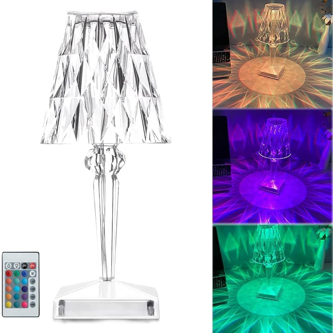 Diamond Reflection Portable LED Crystal Table Lamp RGB Remote control