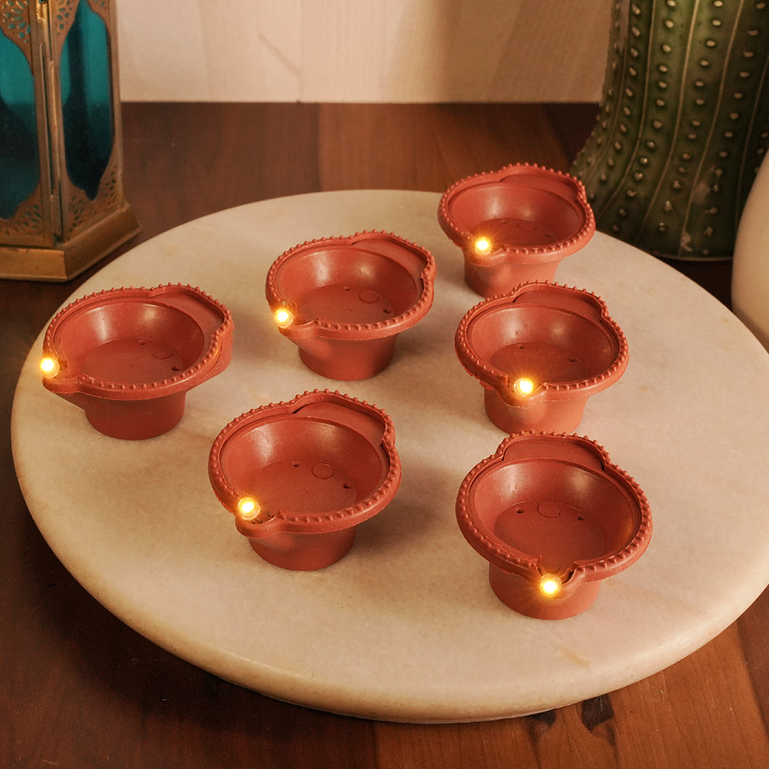 Realistic flame effect LED Brown Diya for Diwali celebrations, safe and flameless home décor