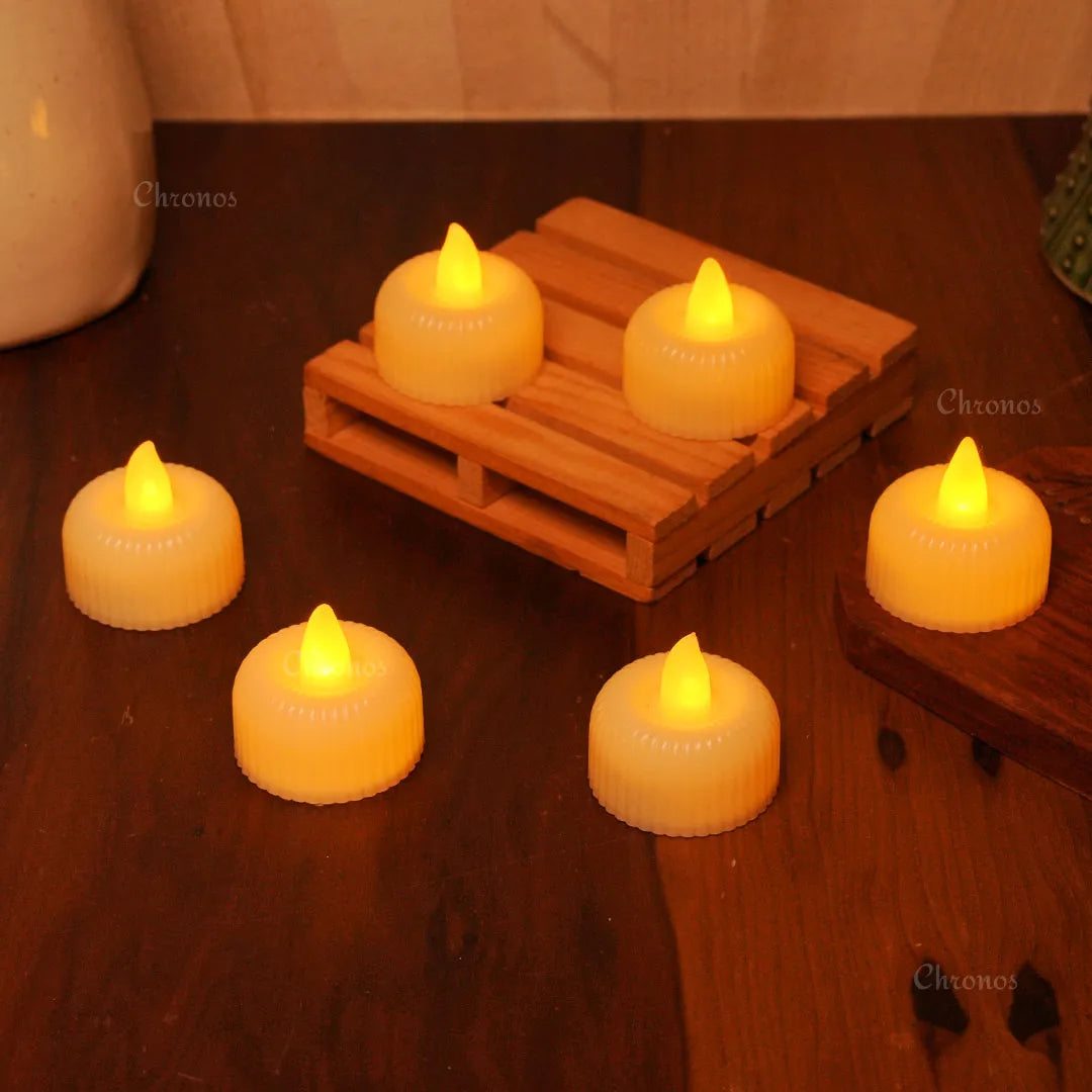 Chronos Lights Diwali LED tea light candles with warm amber glow for festive decoration