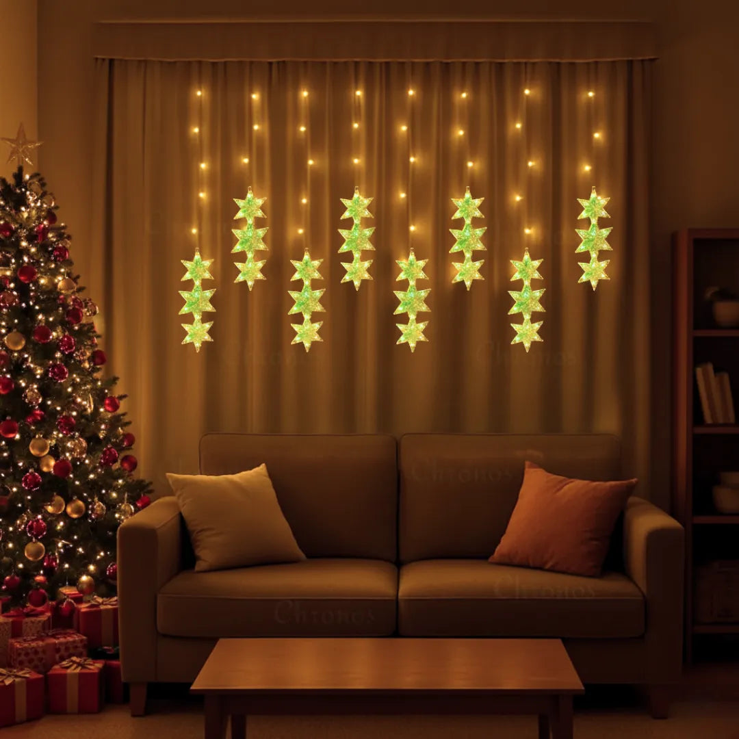 Elegant warm white 3-star LED curtain lights for home décor and ambient lighting