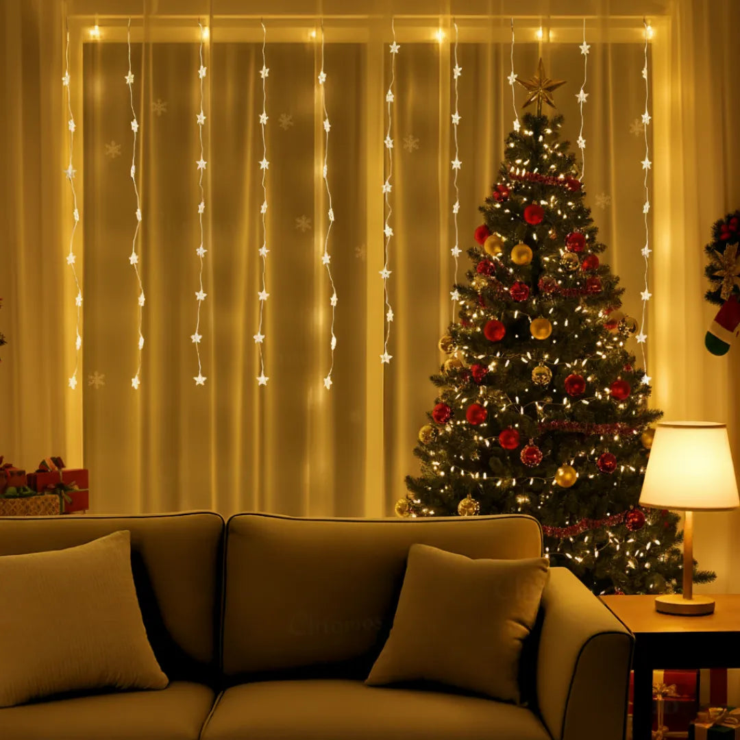 Elegant warm white star LED curtain backdrop for parties and events