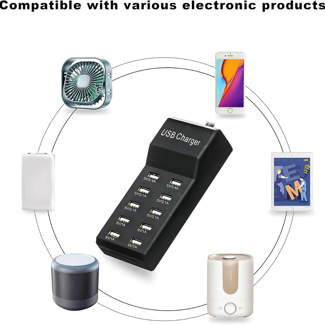 Fast 10-device USB charger by Chronos Lights, ideal for travel kits, libraries, and shared charging setups in Mumbai.        |