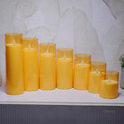 Safe flameless golden glass LED pillar candle for home, temple, and festive decorations