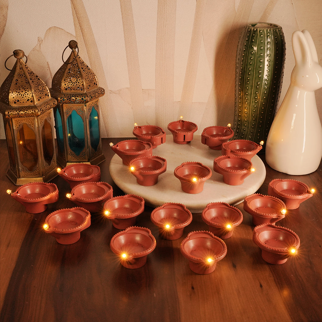 Smokeless and flameless LED Brown Diyas with water sensor, safe for kids and pets during Diwali