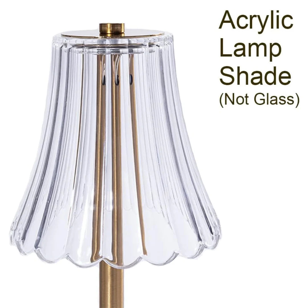 Elegant crystal-style acrylic lampshade on Flora table lamp – modern design with ambient lighting