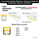 Front bend silicone neon profile light, 15×10 mm.