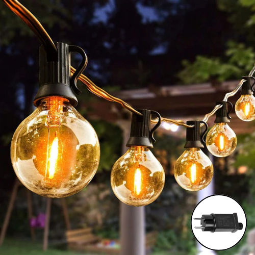 Chronos G40 Outdoor Bulb String Lights Hanging with IP44 waterproof globe LED bulbs for patio and garden décor