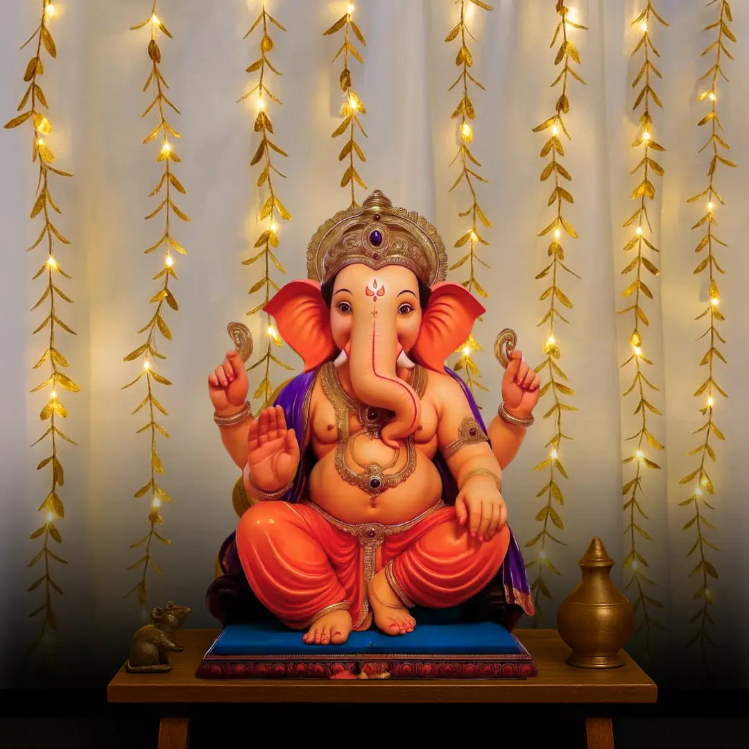 Elegant Golden Leaves Garland Curtain Lights with 200 Warm White LEDs – Perfect for Ganpati décor, weddings, and festive backdrops – Chronos Lights