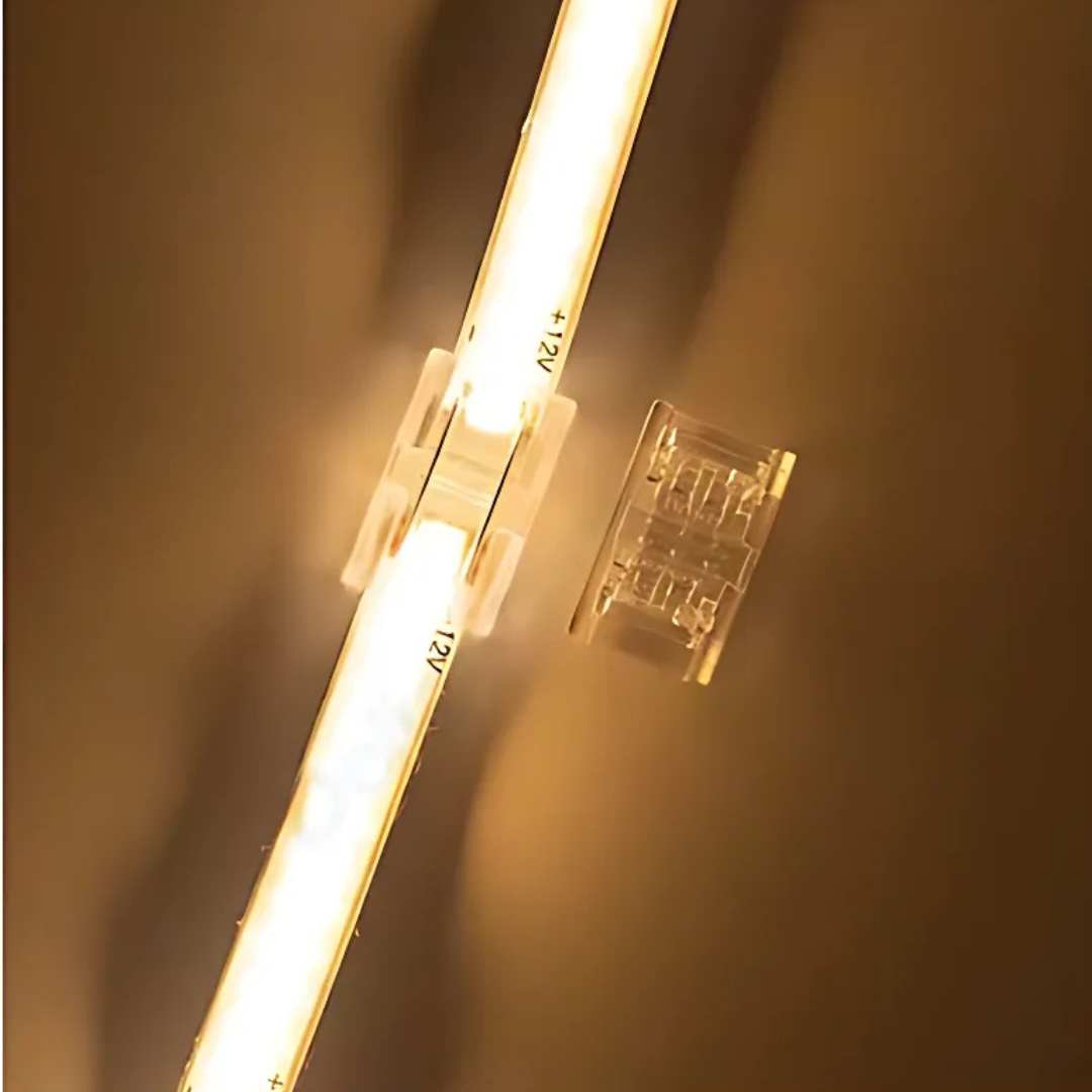 Copper-based contacts in LED strip connector ensuring stable power flow.