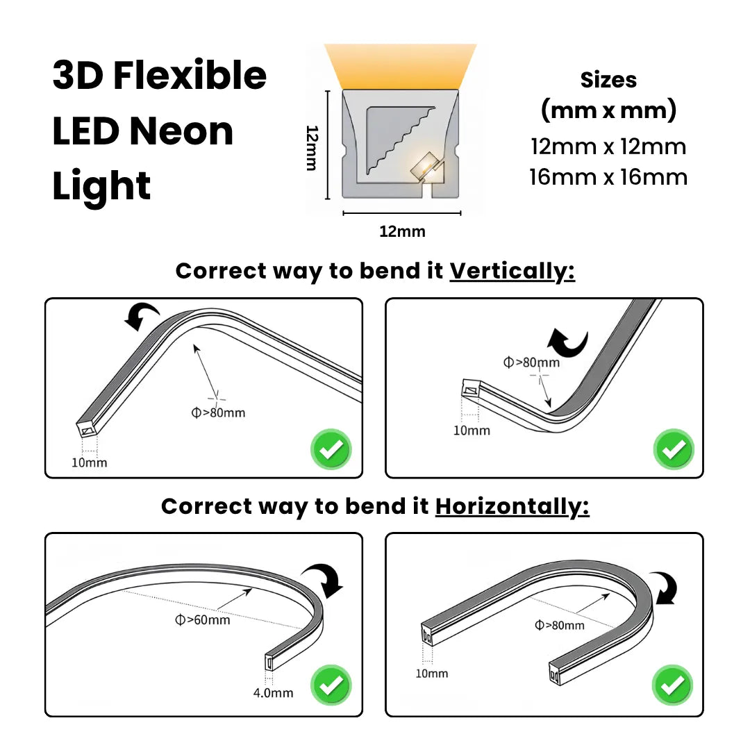 High density 180 LEDs per meter neon flex light with smooth 3000K warm white illumination