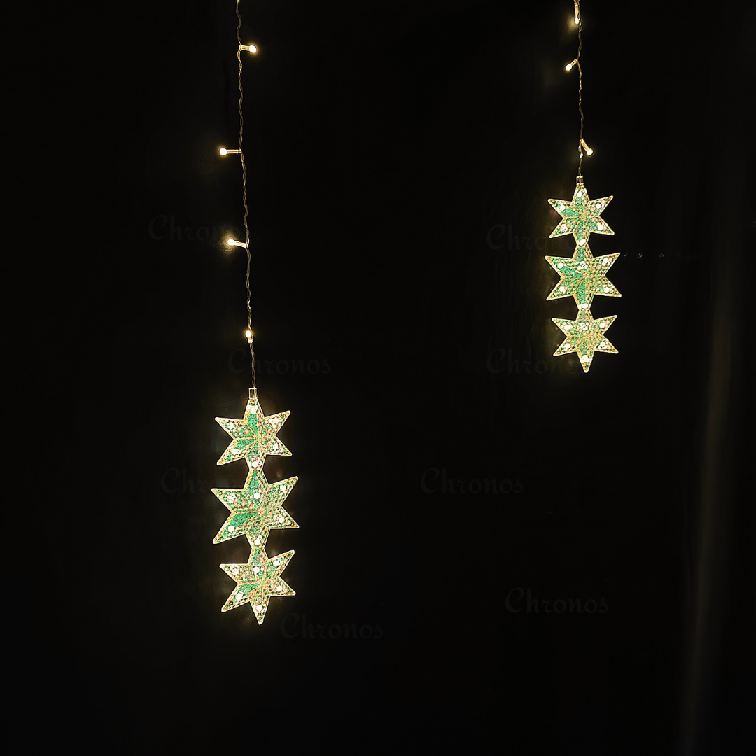 Holographic sparkle 3-star curtain lights for wall backdrop and photography setups