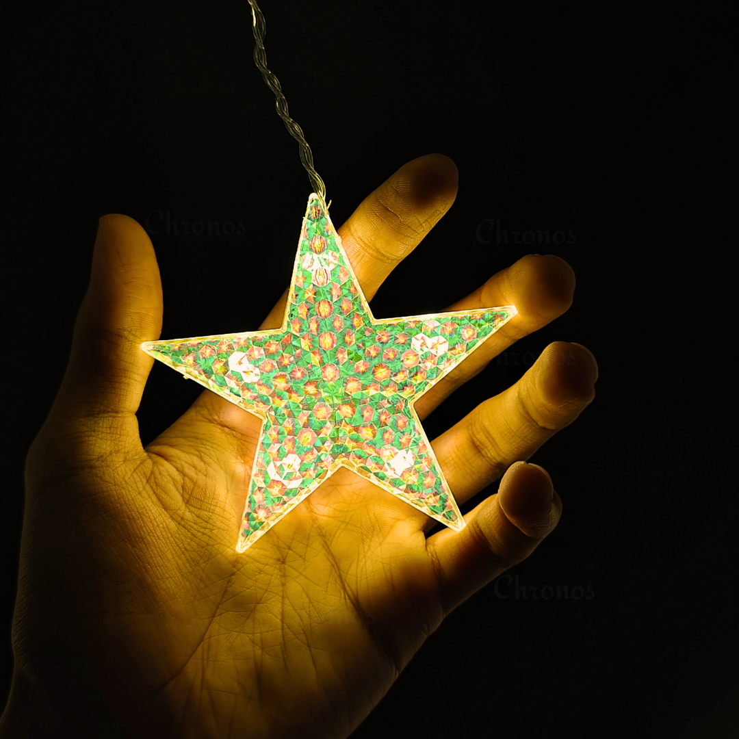 Holographic sparkle star curtain lights for wall décor and photography backgrounds