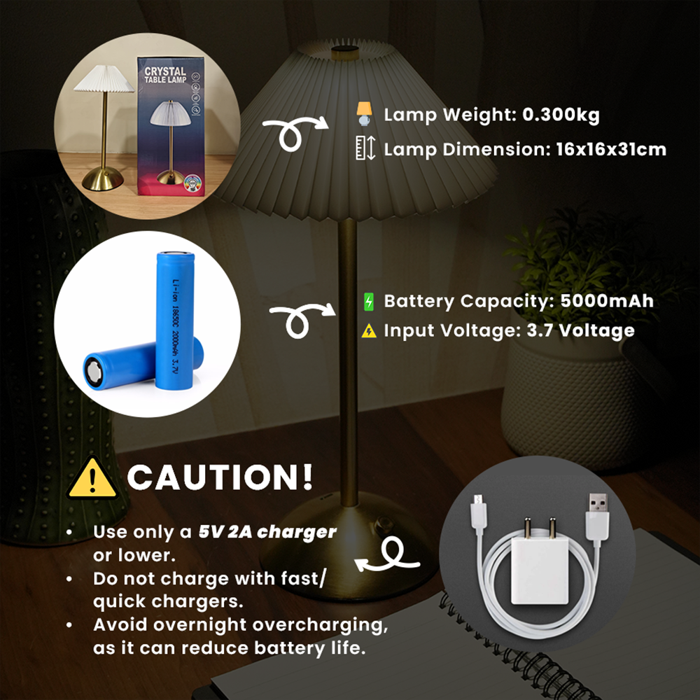 Rechargeable table lamp with brass finish for boutique hotels, lounges, and guest rooms