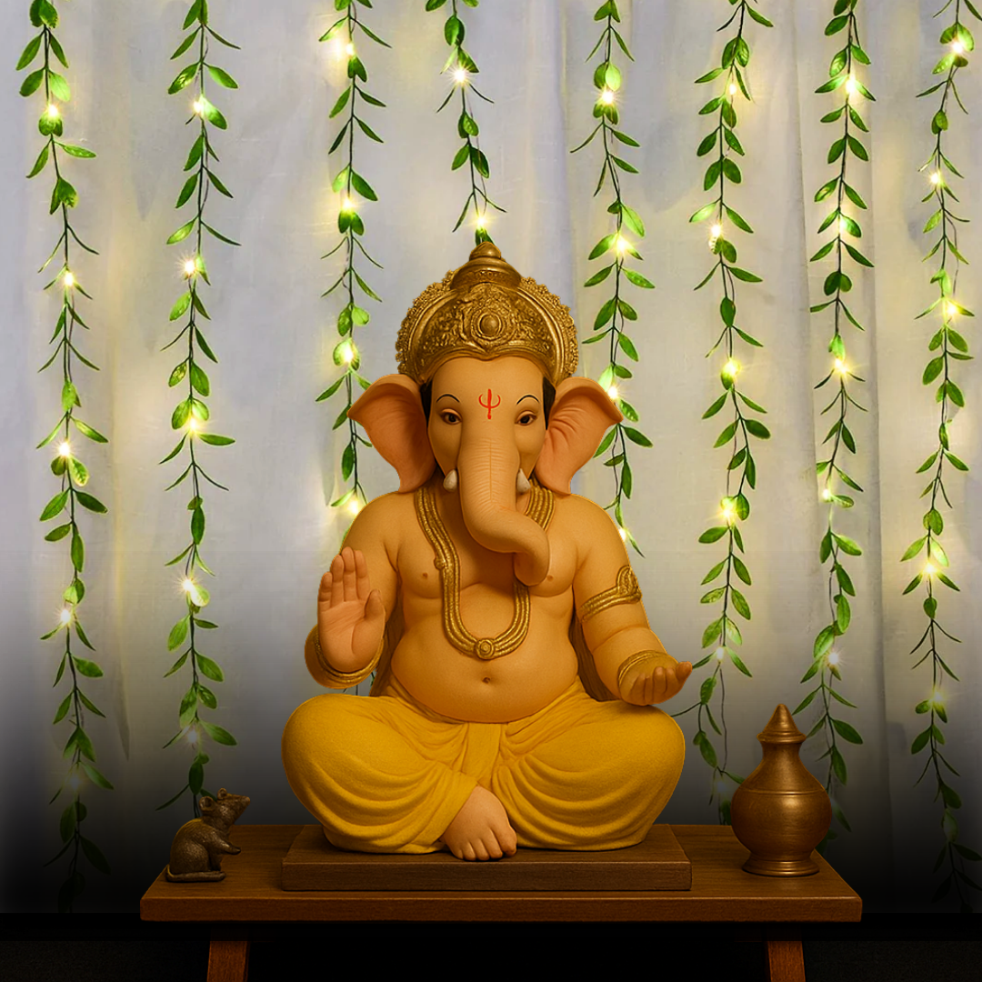 Leaves garland curtain lights with warm white LEDs for Ganpati decoration – Chronos Lights