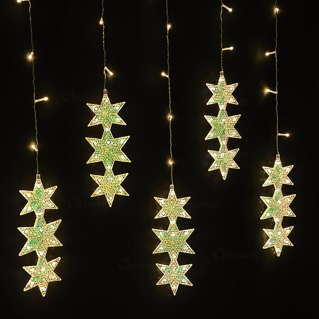 LED 3-star curtain lights for Diwali, Christmas, and festive home decoration