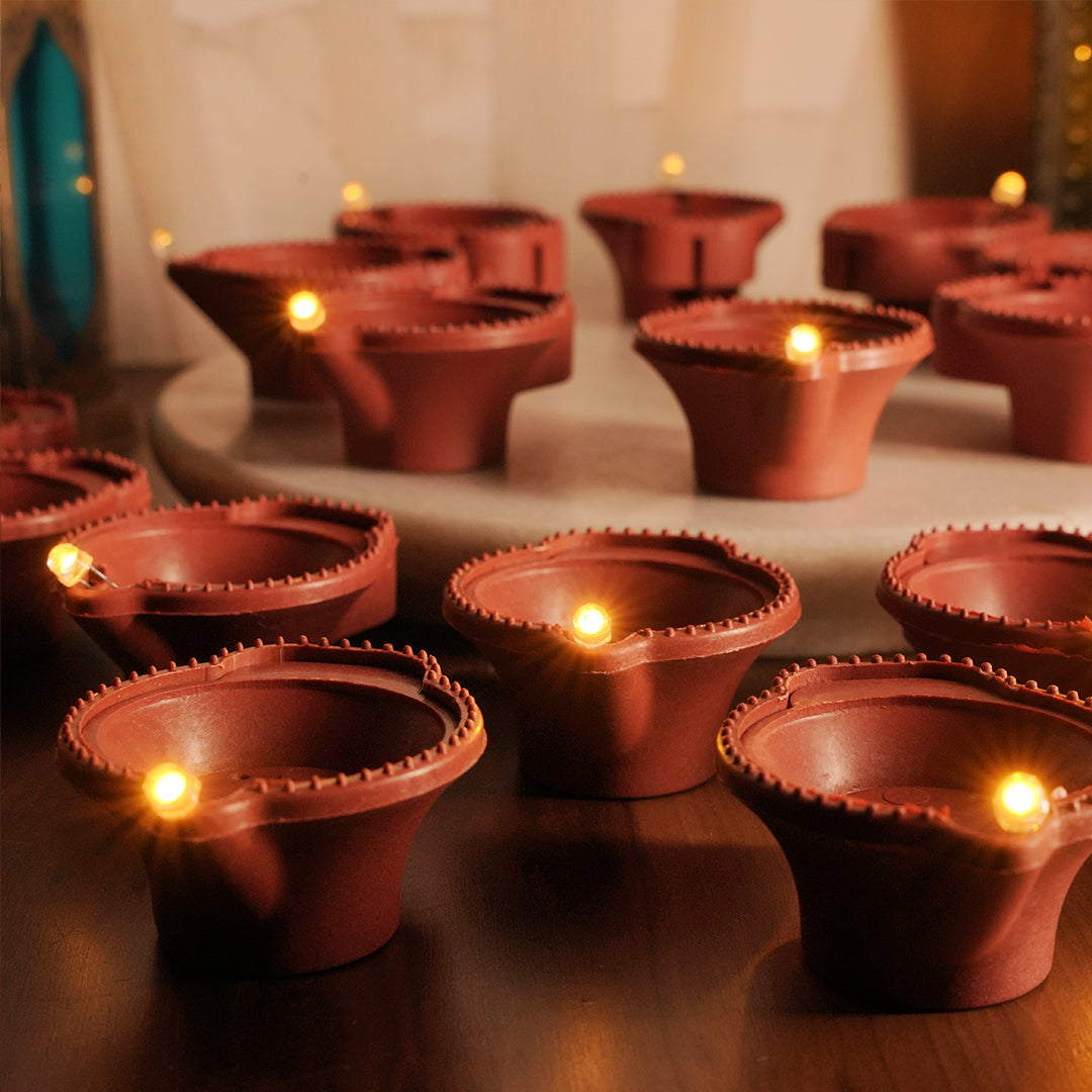 Traditional LED Brown Diya with water sensor technology for Diwali decorations and festive lighting