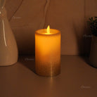 LED glitter candle shown in a family living room, safe for homes with children and pets thanks to flameless design.