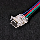 Proper alignment of LED strip copper pads with connector pins.